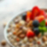 Colorful bowl of oatmeal topped with fresh fruits and nuts