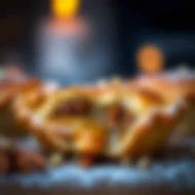 Decadent Filling of a Mince Pie A close-up of rich, spiced filling oozing from a freshly baked mince pie