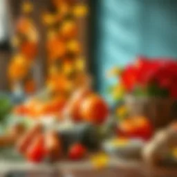 Vibrant seasonal ingredients displayed elegantly on a table