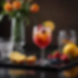 Elegant cocktail garnished with vibrant fruits on a luxurious table