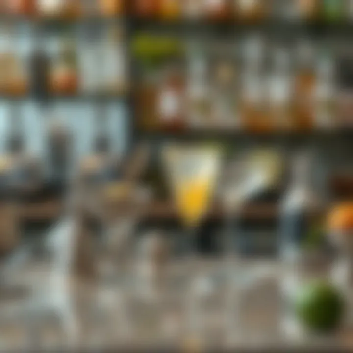 Elegant Bar Setup for Crafting Cocktails Elegant bar setup showcasing cocktail tools and glassware