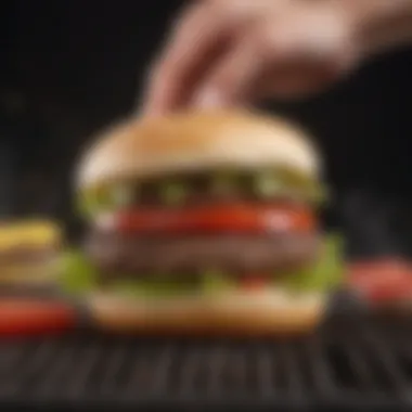 Shaping the Ideal Hamburger Patty A perfectly shaped hamburger patty on a grill