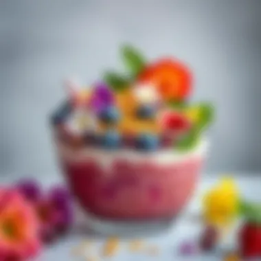 Elegant Presentation with Superfoods An elegant presentation of a smoothie bowl topped with superfoods and edible flowers