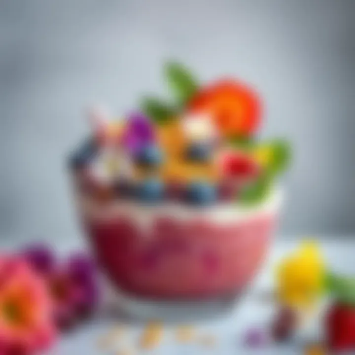 Elegant Presentation with Superfoods An elegant presentation of a smoothie bowl topped with superfoods and edible flowers