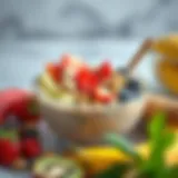 A vibrant array of fresh fruits and nuts arranged artfully on a smoothie bowl