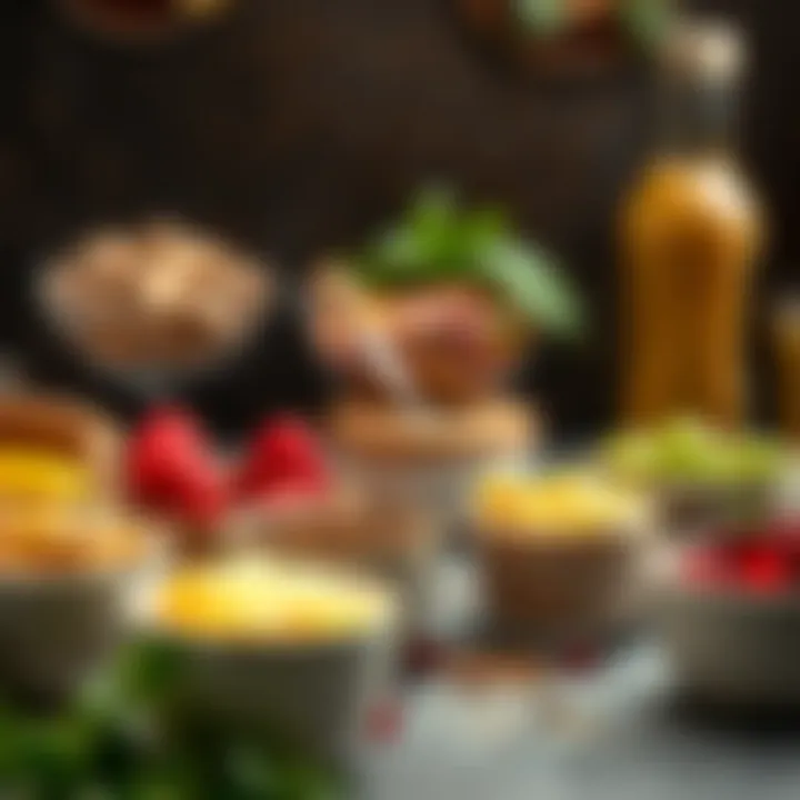 Creative Ingredient Setup A creative setup of various smoothie bowl ingredients in small bowls for easy assembly