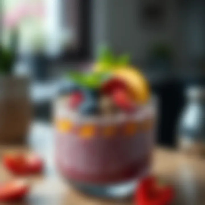 Layered Textures and Colors A close-up of a beautifully layered smoothie bowl showcasing textures and colors