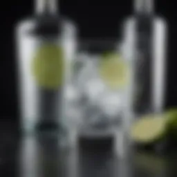 Elegant glass of vodka and tonic with fresh lime