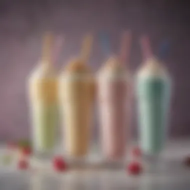 Stylish Presentation of Milkshakes A beautifully styled milkshake glass adorned with colorful straws