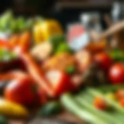 Colorful assortment of digestive-friendly foods