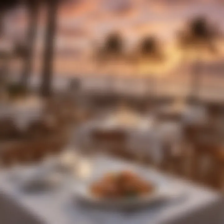 Elegant dining setting overlooking the beach at sunset