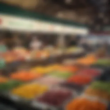 Vibrant food market with local produce and delicacies