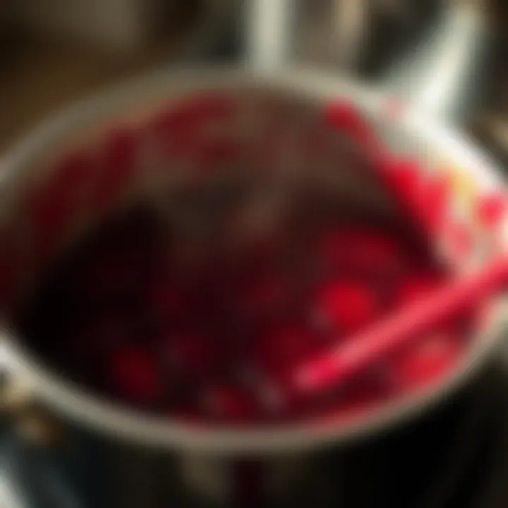 The Jam-Making Transformation Inside view of a bubbling pot of plum jam