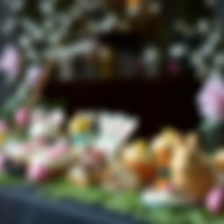 Easter Desserts Display An elegant dessert display featuring an assortment of Easter-themed sweets and treats.