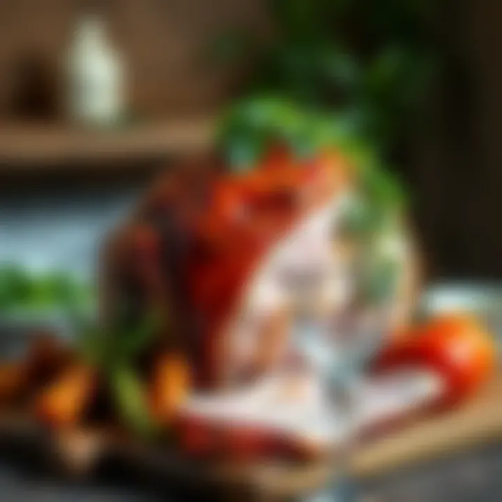 Traditional Glazed Ham A succulent glazed ham garnished with fresh herbs, representing a traditional Easter main course.