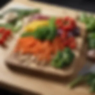 Fresh Ingredients on a Cutting Board Close-up of a cutting board with vibrant vegetables ready for meal preparation