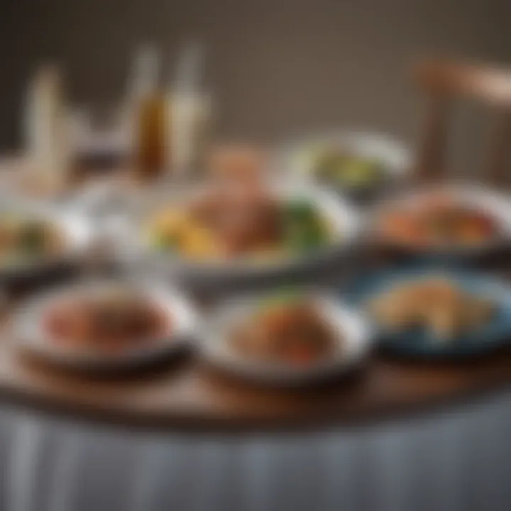 A serene dining setup with various healthy dishes presented attractively
