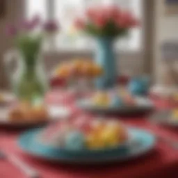 Artfully arranged decorative Easter eggs on a vibrant table setting