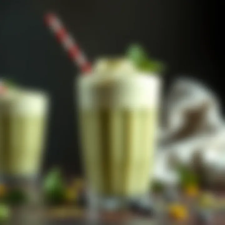 A unique matcha milkshake garnished with a sprinkle of green tea powder.