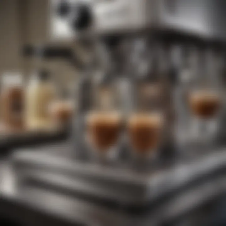 Essential descaling products lined up, highlighting their role in maintaining the espresso machine's performance.