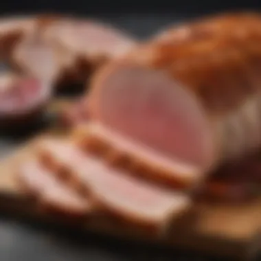 Sliced pork loin showcasing juicy, tender meat.