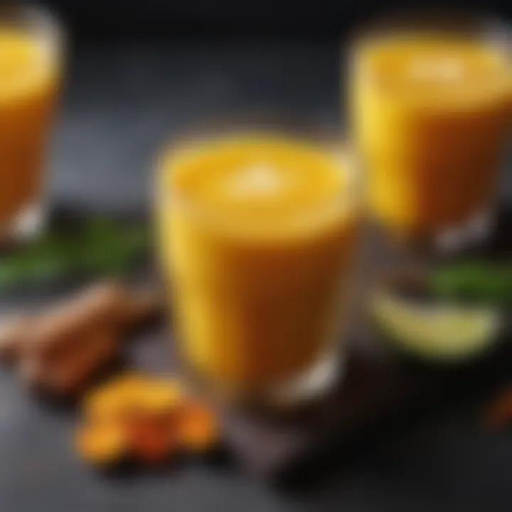 A visually appealing assortment of turmeric-infused drinks showcasing various preparation styles