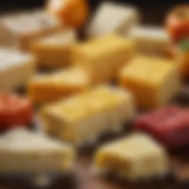 A Selection of Melting Cheeses An array of melting cheeses showcasing different textures and colors.