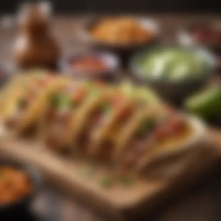 Artfully arranged pork tacos with fresh toppings