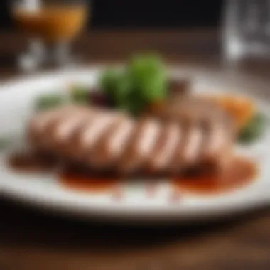 Refined Pork Dish Presentation Elegant pork dish plated with a rich sauce