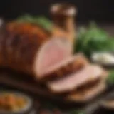 Succulent pork roast garnished with herbs and spices