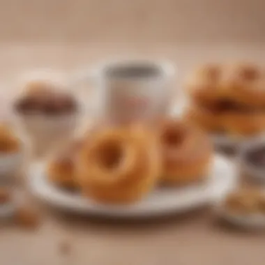 A vibrant display of Dunkin' Donuts breakfast items featuring delicious donuts and coffee.