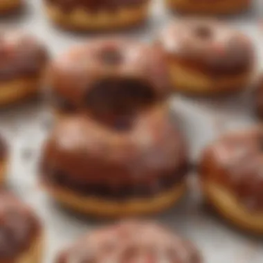 Close-up of a delicious chocolate glazed Munchkin highlighting its texture