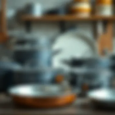 D&W Cookware Variety Variety of D&W pots and pans arranged artfully