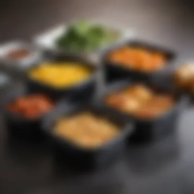 Variety of meal prep containers filled with air fryer meals