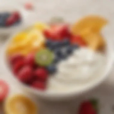 An assortment of vibrant fruits and yogurt in a bowl