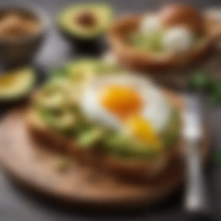 A gourmet toast topped with avocado and poached egg