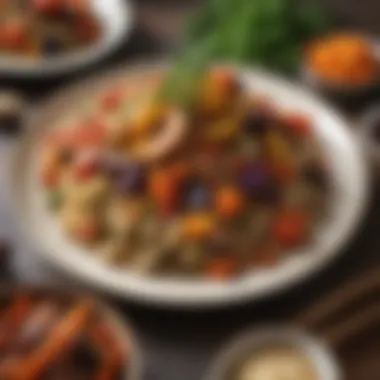 A colorful plate of roasted vegetables and quinoa