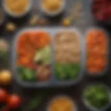 A colorful assortment of fresh vegetables and grains in a lunch container