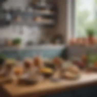 Organized Culinary Space A serene kitchen environment with meal prep tools and ingredients organized.
