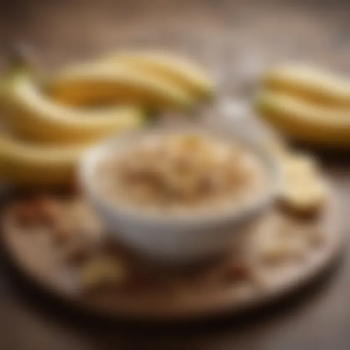 An elegant bowl of oatmeal adorned with nuts, honey, and sliced bananas.