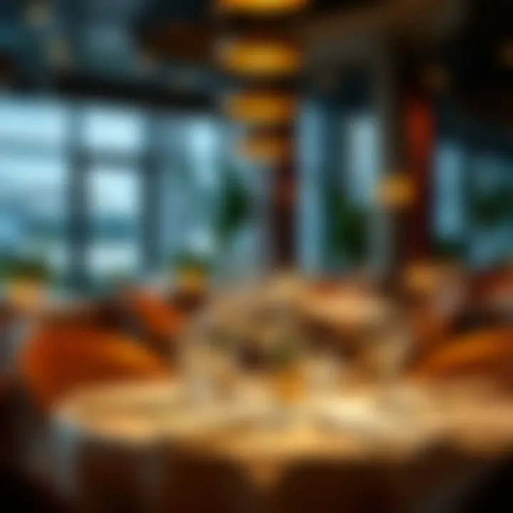 Intimate Dining Atmosphere An elegant dining setting with ambient lighting, perfect for a romantic dinner.