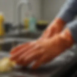 Close-up of various glove materials suitable for dishwashing