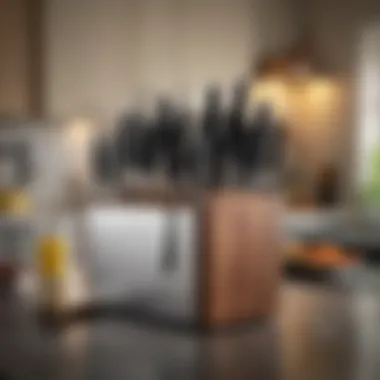 Stylish Kitchen with Organized Knife Block A stylish kitchen setting featuring an organized knife block