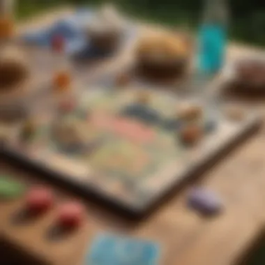 Close-up of a strategic board game set outdoors on a picnic table