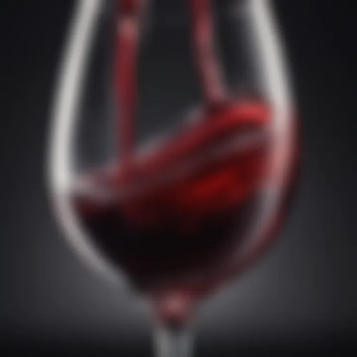 Close-up of a wine glass filled with non-alcoholic red wine