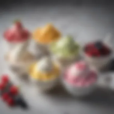 Variety of frozen yogurt flavors in bowls