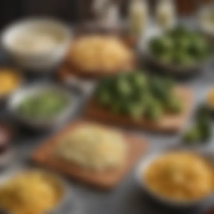 Fresh broccoli and cheese ingredients laid out on a kitchen counter