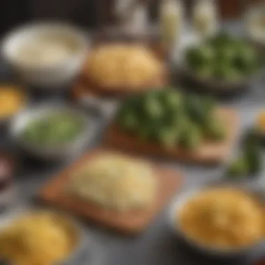 Ingredients for Applebee's Cheesy Broccoli Fresh broccoli and cheese ingredients laid out on a kitchen counter