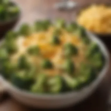 A creamy cheesy broccoli side dish served in a bowl