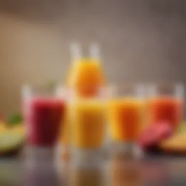Vibrant Fruit Juices A colorful assortment of fresh fruit juices served in glasses
